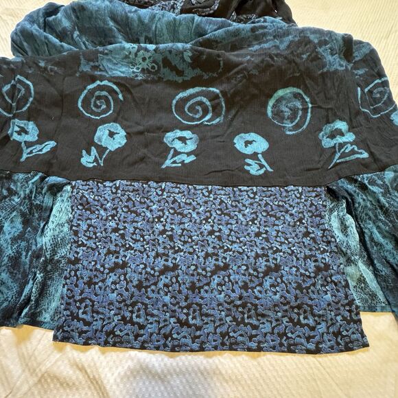 VINTAGE 90s CAROLE LITTLE Maxi Dress Blue Black Rayon Vest Soutache USA Size 16 - Picture 9 of 10